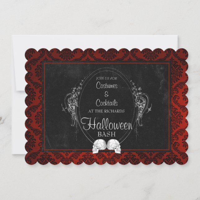 Invitación Calaveras góticas oscuras de Halloween (Anverso)