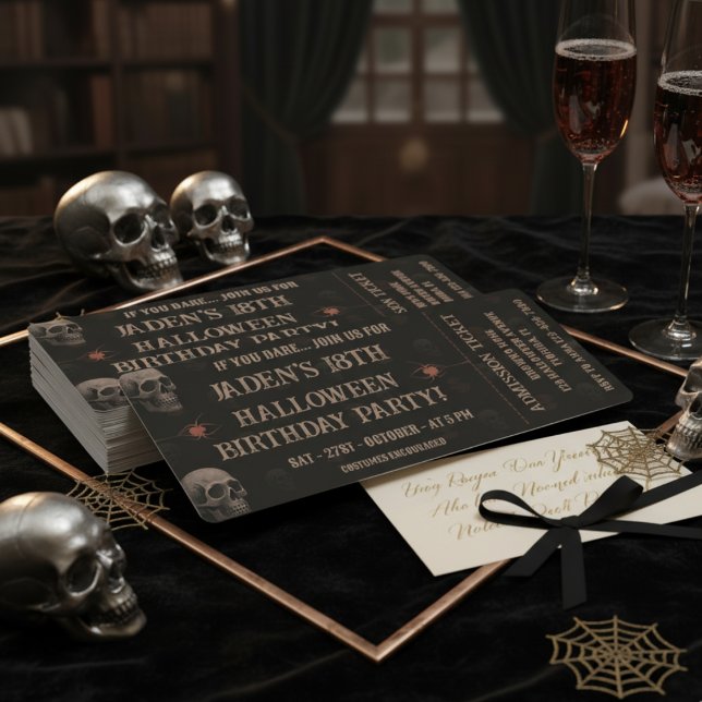 Invitación Calaveras góticas oscuras de la fiesta de cumpleañ (Subido por el creador)