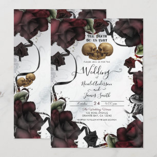 Invitación Calaveras góticas rosas rojas blancas boda de Hall
