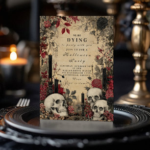 Invitación Calaveras góticas y noche de Halloween con velas