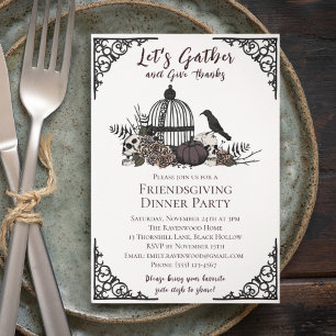 Invitación Calaveras góticas y rosas dan gracias en Acción de