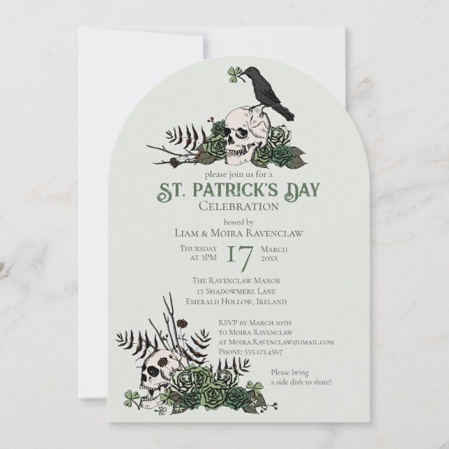 Invitación Calaveras góticas y vestidos para la celebración d (Anverso)