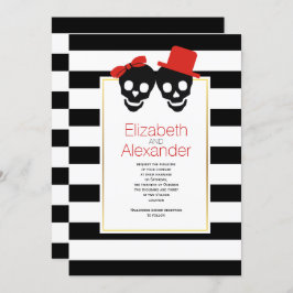 Invitación Calaveras rayas blancas, negro boda rojo Halloween