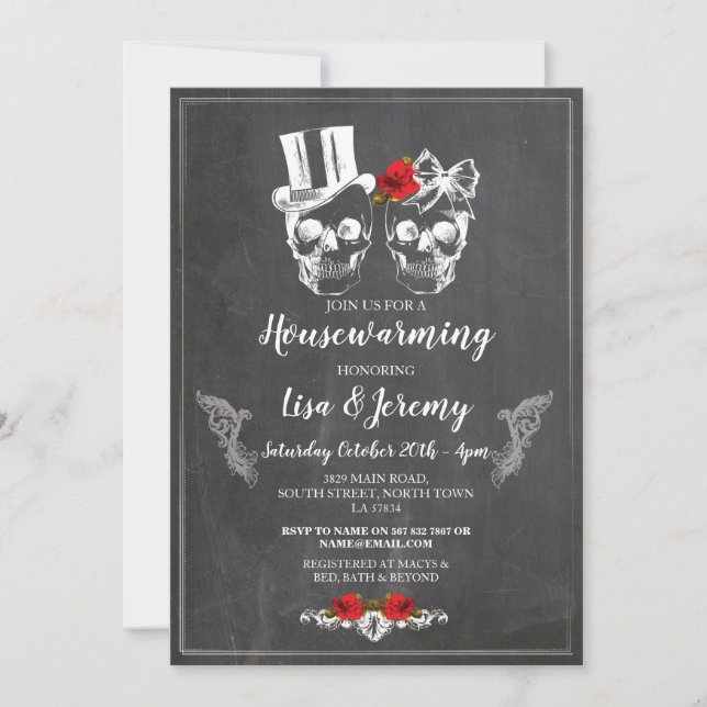 Invitación Calaveras Rosas invitan a Chalk Halloween (Anverso)