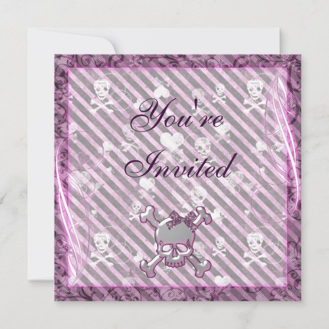Invitación Calaveras y corazones morados cumpleaños (Anverso)