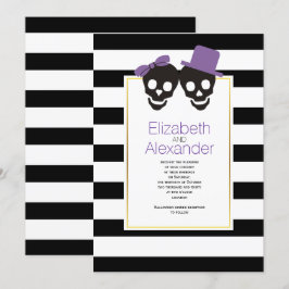 Invitación Calaveras y rayas boda de Halloween púrpura