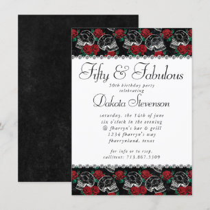 Invitación Calaveras y rosas rojas   Gótico moderno 50 y fabu