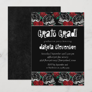 Invitación Calaveras y rosas rojas   Graduación moderna del G