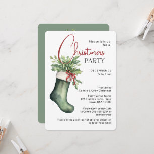 Invitación Calcetín Navideño Verde FIESTA DE NAVIDAD