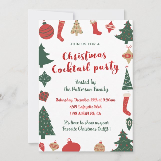 Invitación Calcetines de árboles lindos para fiesta de cóctel (Anverso)