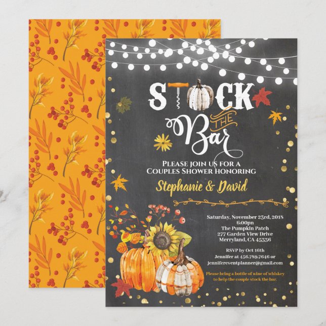 Invitación Calcula la barra de otoño calabaza tiza de la casa (Anverso / Reverso)