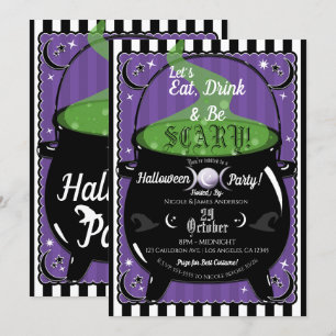 Invitación Caldero Burbujeante Bruja Caprichosa Fiesta de Hal