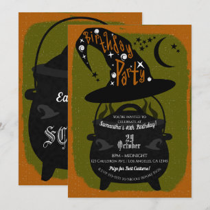 Invitación Caldero de Bruja Antiguo Fiesta de Cumpleaños de H
