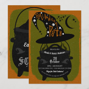 Invitación Caldero de Bruja Antiguo Verde Fiesta de Halloween