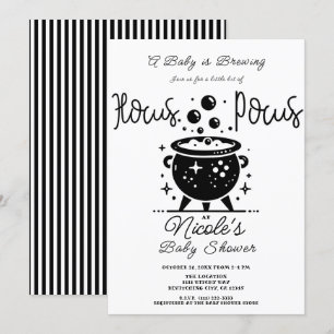 Invitación Caldero de Bruja Blanco Negro Fiesta de Bebé de Ha