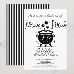 Invitación Caldero de Bruja Blanco Negro Halloween Despedida 