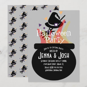 Invitación Caldero de Bruja Disfraz Espeluznante de Halloween