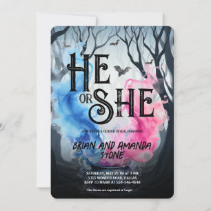 Invitación Caldero de Bruja Rosa Azul Revelación de Género en