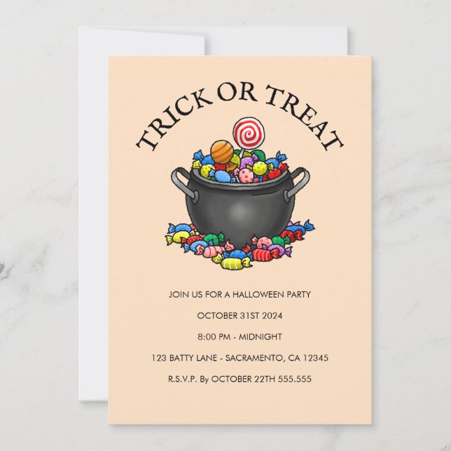 Invitación Caldero de dulces de truco o trato (Anverso)