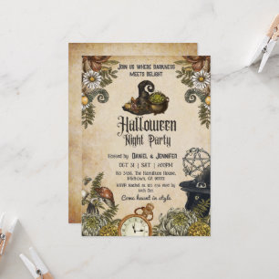 Invitación Caldero de sombrero de bruja espeluznante vintage