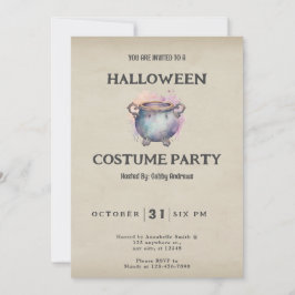 Invitación Caldero Vintage de Halloween Rosa y Gris Bonito