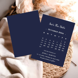 Invitación Calendario azul marino moderno sin foto para guard