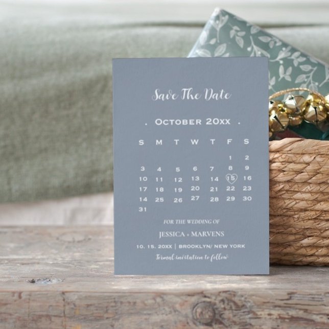 Invitación Calendario azul polvoriento moderno no foto guarda (Subido por el creador)