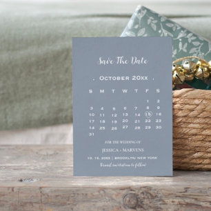 Invitación Calendario azul polvoriento moderno sin foto para