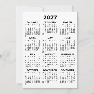 Invitación Calendario básico simple del año completo 2027