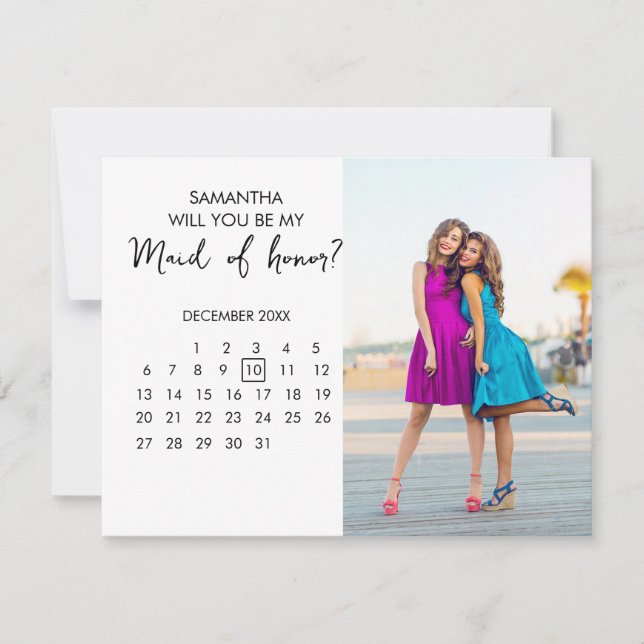 Invitación Calendario Chic Personalizado Foto Propuesta de Da (Anverso)
