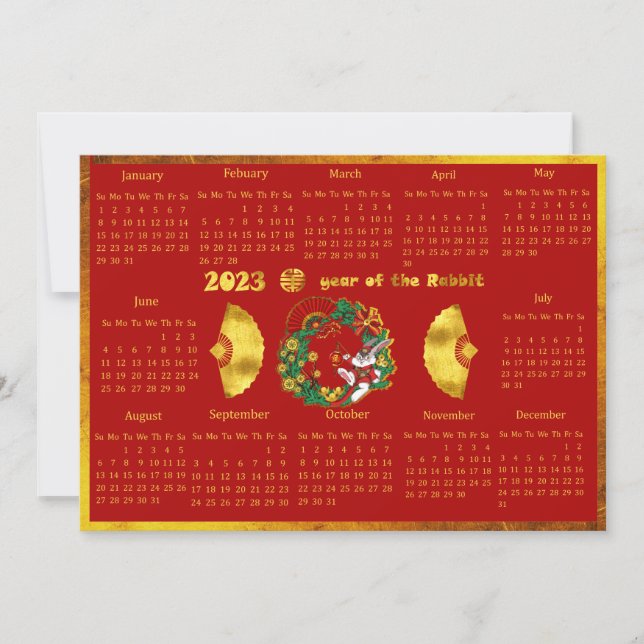 Invitación Calendario Chino de Año Nuevo del Conejo 2023 (Anverso)