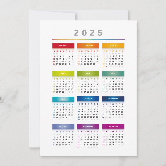 Invitación Calendario colorido 2025 - Colores arcoiris 3 colu (Anverso)
