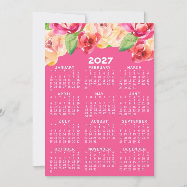 Invitación Calendario con Flores de Acuarela Pintadas (Anverso)