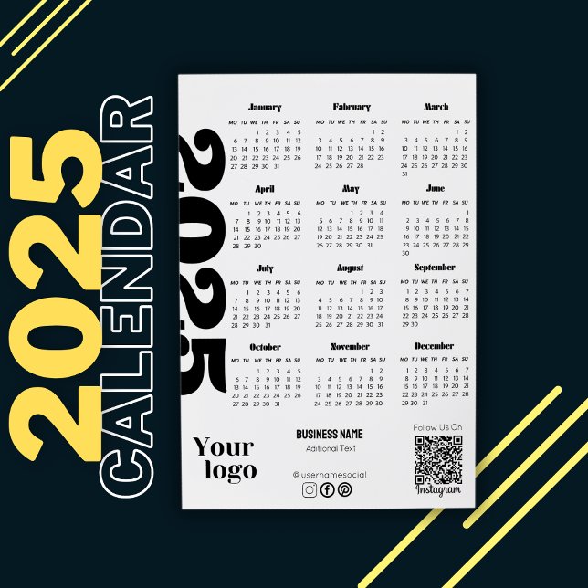 Invitación Calendario De 2025 Años Corporación Blanca Y Negra (year calendar print, yearly calendar, corporate calendar, 2025 calendar, full year calendar)