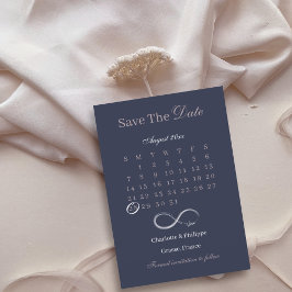 Invitación Calendario de boda de Infinity Navy Blush para gua