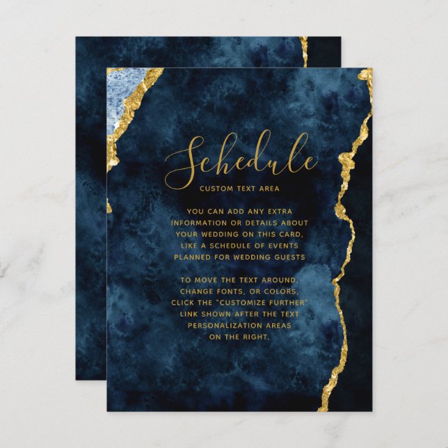 Invitación Calendario de Boda de Mármol Ágata con Hoja de Oro (Anverso / Reverso)