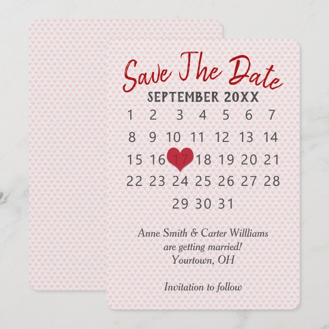 Invitación Calendario de boda para guardar la fecha (Anverso / Reverso)