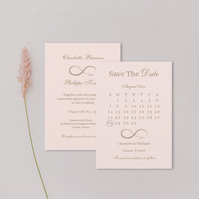 Invitación Calendario de Bodas de Infinity Blush Gold Save Th (Subido por el creador)