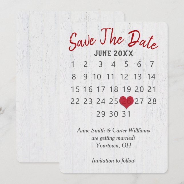 Invitación Calendario de Bodas Guardar la Fecha en Madera (Anverso / Reverso)