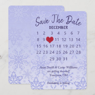 Invitación Calendario de bodas 'Guarde la fecha' copos de nie