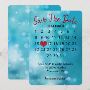 Invitación Calendario de bodas 'Save the Date' en Aqua Bokeh