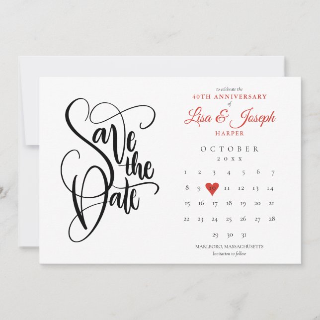 Invitación Calendario de fecha de aniversario número 40 para  (Anverso)