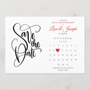 Invitación Calendario de fecha de aniversario número 40 para