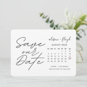Invitación Calendario de fecha de guardado de escritura blanc