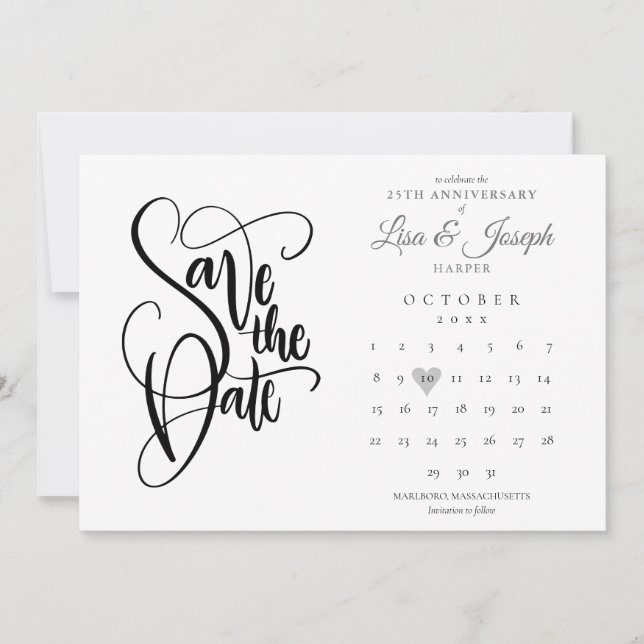 Invitación Calendario de fecha de guardado del 25º aniversari (Anverso)