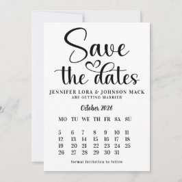 Invitación calendario de fechas de boda en blanco y negro par
