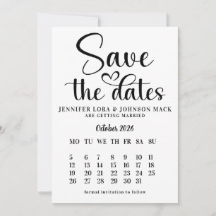 Invitación calendario de fechas de boda en blanco y negro par