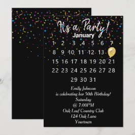 Invitación Calendario de fiestas de cumpleaños con confetti