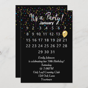 Invitación Calendario de fiestas de cumpleaños con confetti