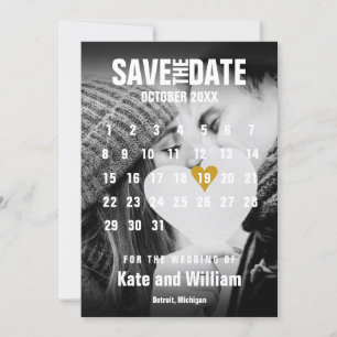 Invitación Calendario de Fotos Corazón Dorado Moderno Guarde